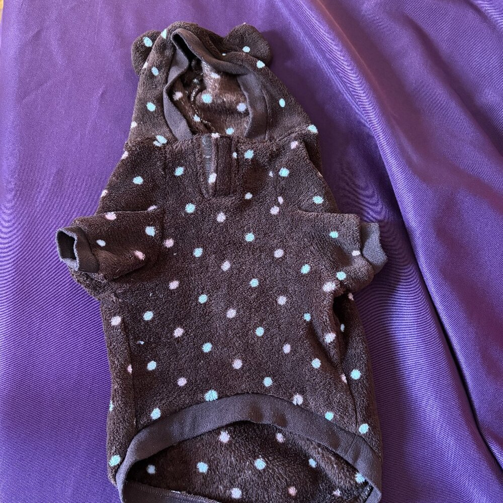 Top Paw Polka Dot Dog Hoodie – Brown | Size Large (Runs Small)